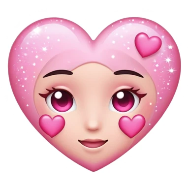 blushing emoji with pink hearts and sparkles around sticker