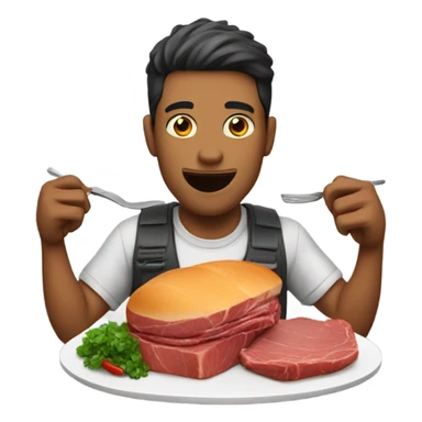 a guy eating a meat sticker