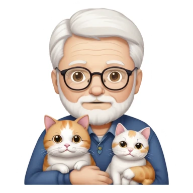 old man with white hair and glasses holding fat calico cat sticker
