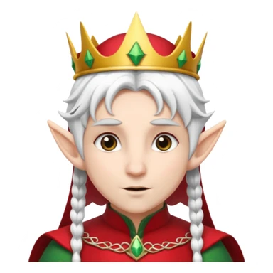 an elf with crown on the head, wearing black and red clothes, white hair sticker