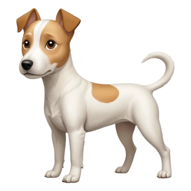 a full body facing front on of a buff white parson russell terrier looking dog the size of a kelpie with light brown long ears resting on its face and a light brown patch above one eye and a large snout. the rest of the dog is completely white.  sticker