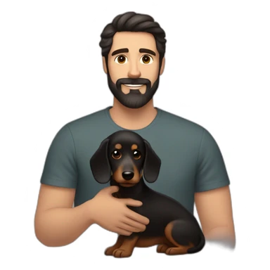 dark haired man with beard petting a dark haired daschshund sticker