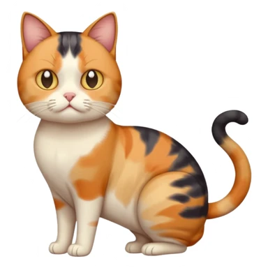 full body calico cat with skinny head and fat body with an anxious face sticker