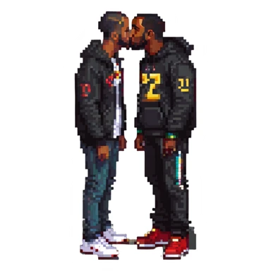 P Diddy kissing Drake, pixel art sticker