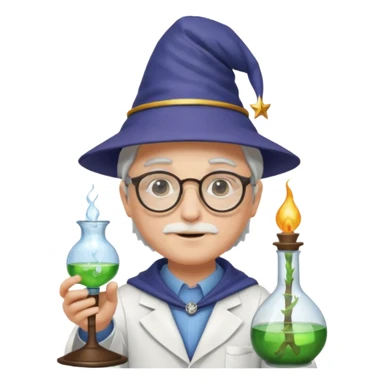 scientist with glasses, wearing wizard hat custome, with glass vase sticker