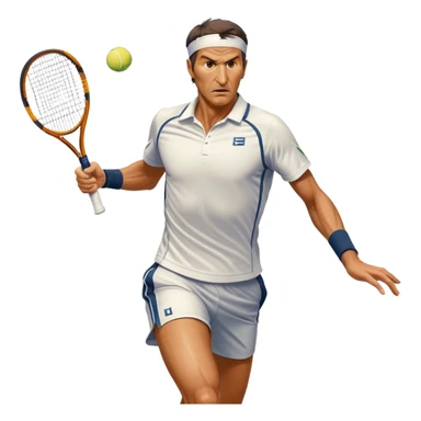 Cinematic Realistic portrait of Goran Ivanišević, depicted as an iconic tennis player in dynamic motion with detailed athletic gear and intense focus, illuminated by bold stadium lighting that accentuates his competitive spirit. sticker