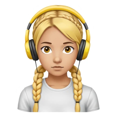 "- Nữ
- 20 tuổi
- Da nâu
- Tóc tết 2 bím, tóc vàng
- Đeo tai nghe
- Mặt nghiêm túc
" sticker