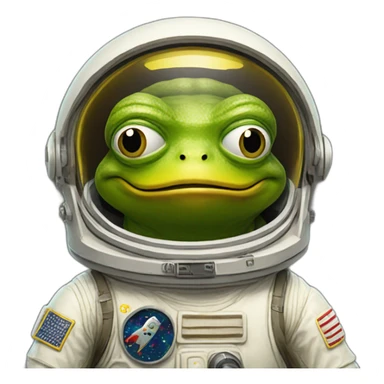 yellow pepe frog with astronout suite with "M" logo on the chest sticker