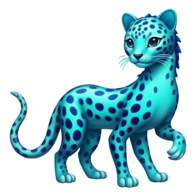 Bioluminescent Neon-Cyan Ripple-Patterned Soft-Scaled Aquatic Fantastical Liepard-Amaura-Manokit-fusion creature (full body) sticker