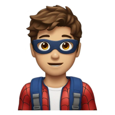 A boy with brown hair wearing a spider-man mask sticker
