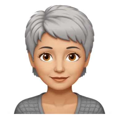 woman 50 years old, short grey fluffy cut hair, tannes skin and brown eyes sticker