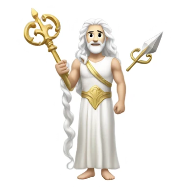 white Poseidon with gold Trident. long white hair white dress. with keys sticker
