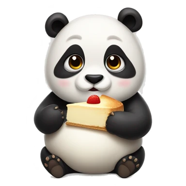 Fat panda with squeezing eyes and chubby cheeks, eating cheesecake sticker