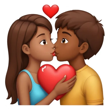 Personne brun avec un fille qui se font un bisous avec un cœur au milieu sticker