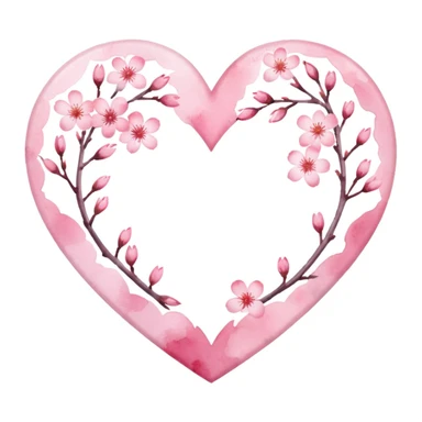 heart with sakura and watercolor effect sticker