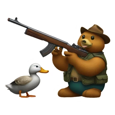 Duck drinking bear with a shotgun sticker