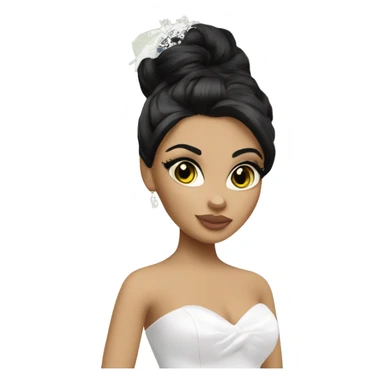 Bratz, bride, black updo hair, olive skin, hazel almond cat eyes sticker