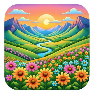 flowers and vallley and perfect sunset sticker