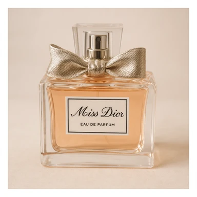 Miss Dior perfume bottle, with bow, delicate, luxury, realistic style sticker