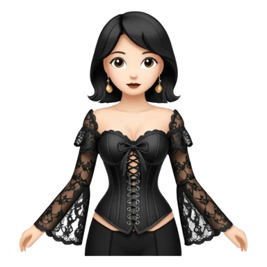 Black lace up corset top with long bell sleeves sticker