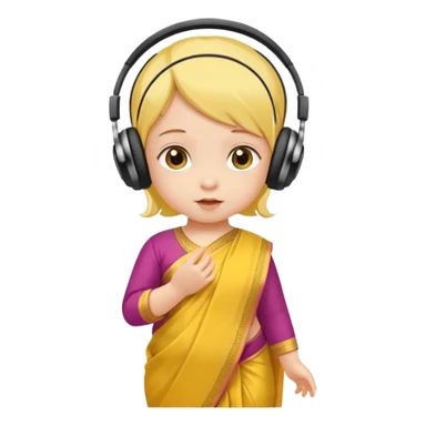 baby saree dress with headphone, yellow sticker