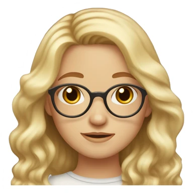 Girl with wavy long hair with blonde highlights, pale skin, red cheeks, brown rounded glasses, oval face, round nose and freckles  sticker