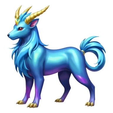 Shiny colorful iridescent long-horned legendary majestic Suicune-Electrike-Manectric-Luxray-Fakémon-fusion-animal-creature, full body  sticker