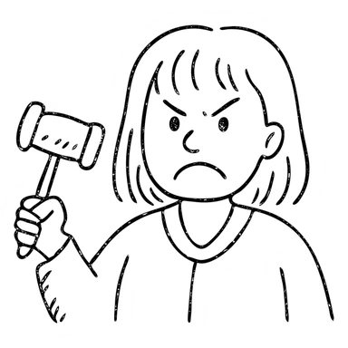 angry judge with blonde shoulder-length hair and bangs sticker