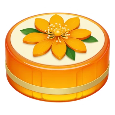 Osmanthus jelly cake with floral pattern, simplified emoji style with bold outlines and bright colors, cartoon style Gui Hua Gao traditional sweet sticker