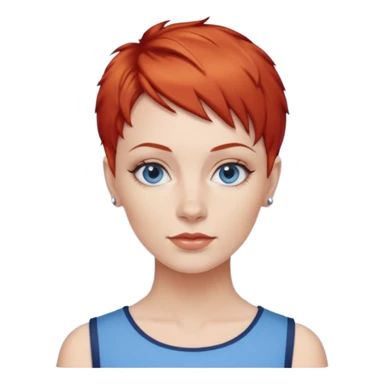 27 year old white woman, red hair, pixie cut, blue eyes sticker