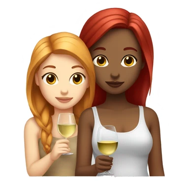 Two girl whit light skin one red hair and one gilr whit light skin one bordeaux hair drinking white wine sticker