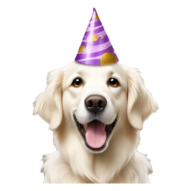 white golden retriever with birthday cake and party hat sticker
