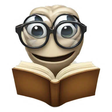 worm with glasses reading a book. Classic emoji style sticker