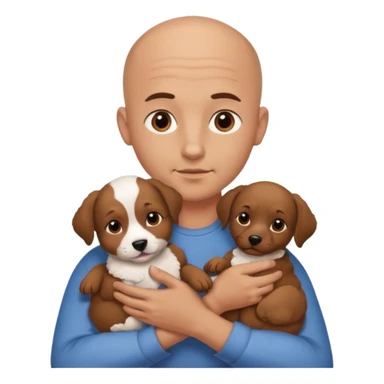 Bald guy with brunette and white puppy sticker