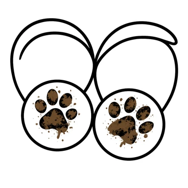 Make the two black puppy paws look muddy, keep the black heart around them and original style (original style slug: sticker) sticker