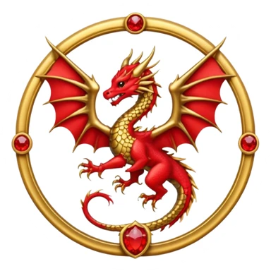 Golden dragon with wings crest / brosch in a circle with red gems and no background sticker