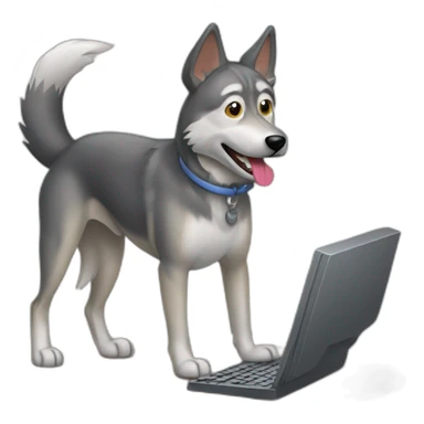 Czechoslovakian wolfdog working on a computer   sticker