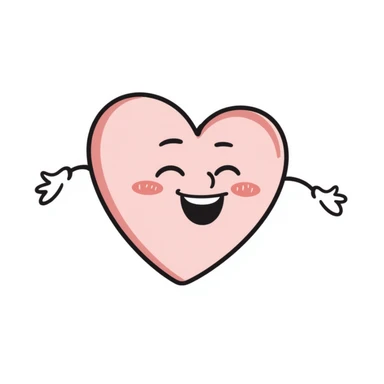 funny children's doodle of a heart with a big smile and tiny arms, pastel colors sticker