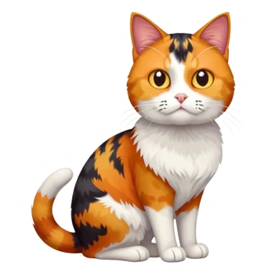 full body colourful calico tabby cat with disproportioned head with an anxious face and white front legs sticker