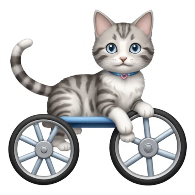 disabled grey and white small cat using a mobility wheel aide for cats sticker