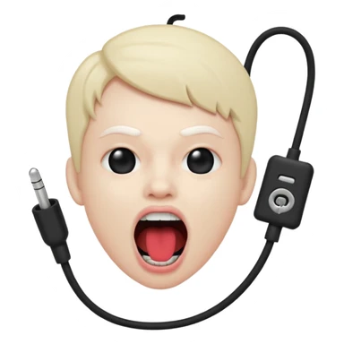 Mouth open wide with audio cable stuffed inside. sticker