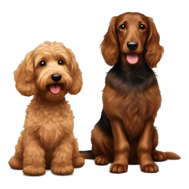  Brown goldendoodle and a black and brown longhair dachshund sitting together  sticker
