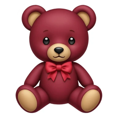a burgundy teddy bear with a bow sticker