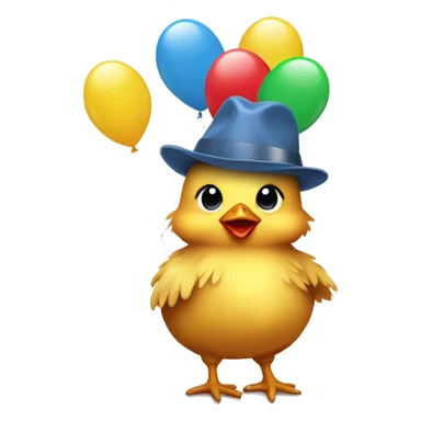 Baby chicken wearing hat holding balloon sticker