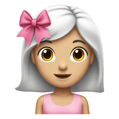 emoji of a girl with long black hair and a pink bow on the top right of her head. sticker