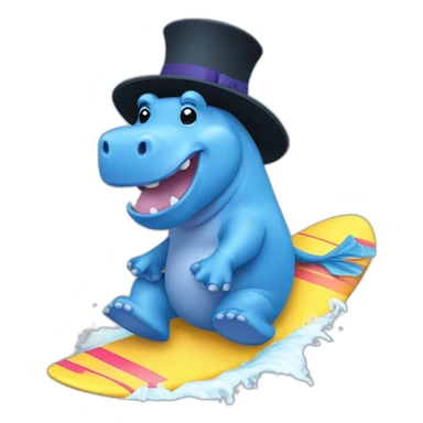 Blue hippo with a hat surfing sticker