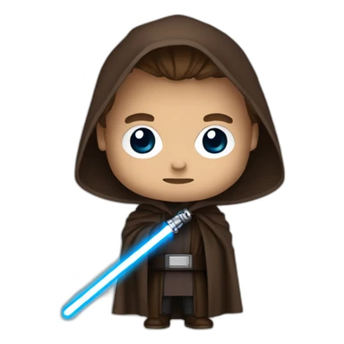 Dark side anakin skywalker (scar over right eye) (brown hooded robe) (portrait, front facing) (blue lightsaber) sticker