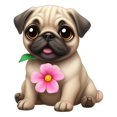 Baby pug playing with a flower pink eyes  sticker