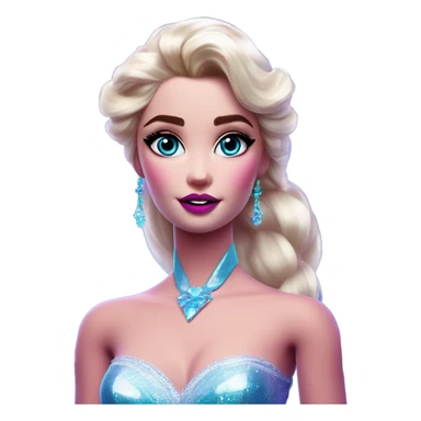 Synthwave Elsa in Barbie style, oil paint, epic eyes, intricate lips, exquisite pose, beautiful, desirable, logical sticker