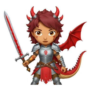 Fierce Latina in armor with a sword after a battle cutting off the head of a dragon sticker